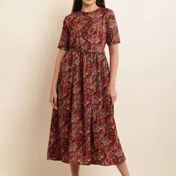 Moda Rapido Floral Print Fit & Flare Midi Dress-image-71