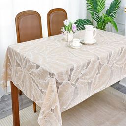 Dakshya Industries Beige Floral Waterproof Plastic 6-Seater Table Cover image 1