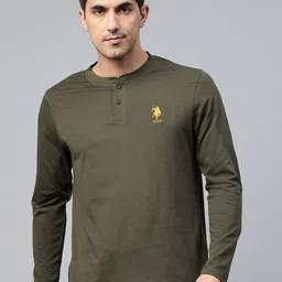 U.S. Polo Assn. Men Olive Green Solid Pure Cotton Lounge T-shirt-picture-49