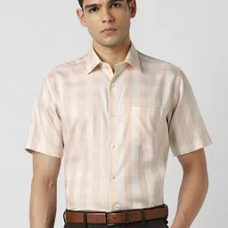 Van Heusen Checked Spread Collar Short Sleeves Cotton Shirt-image-52