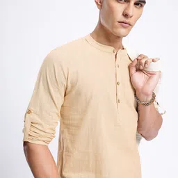 Anouk Rustic Band Collar Woven Design Roll-Up Sleeves Kurta-image-72