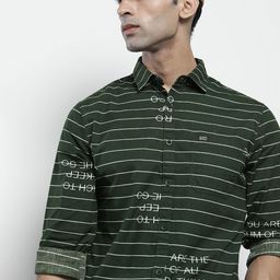 The Indian Garage Co Men Green Classic Striped Printed Detail Casual Shirt-image-73