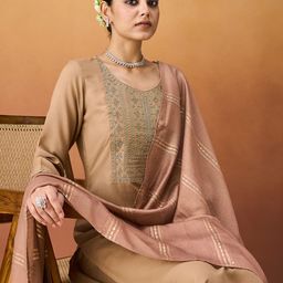 KALINI Ethnic Motifs Embroidered Straight Kurta With Trousers & Dupatta-29
