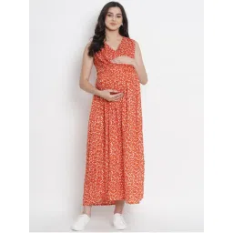 Mine4Nine Womens Orange A-line Rayon Maternity Dress-picture-7