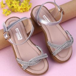 Cute Walk by Babyhug Sandals with Studded Lace - Silver-image-23