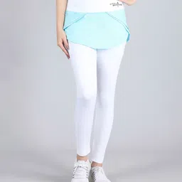D'chica Solid Gym Leggings With High Waisted Skirt - Blue & White-picture-41