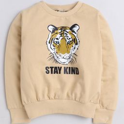 Aww Hunnie Full Sleeves Tiger Printed Cotton Terry Autumn Winter Sweatshirt - Beige-image-1