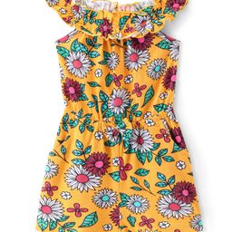 Babyhug 100% Cotton Jersey Halter Neck Jumpsuit Floral Print - Yellow-image-83