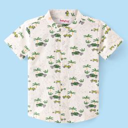 Babyhug 100% Cotton Woven Half Sleeves Shirt With Cars Print - White & Green-image-38