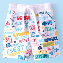 Babyhug Cotton Looper Knit Shorts with Text Print -  White-image-15