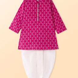 Babyhug Cotton Woven Full Sleeves Kurta Dhoti Set Floral Print - Pink-picture-15