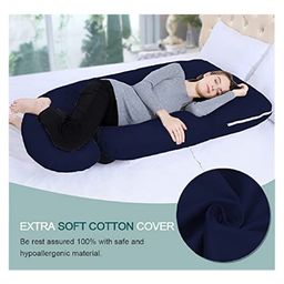 Get It Maternity Pillow Multi Usage Premium J Shape 100% Cotton Removable Cover wIth Zip - Navy Blue-16