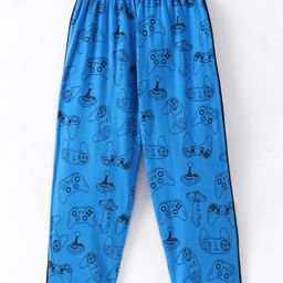 Taeko Single Jersey Knit Full Length Track Pant with Game Print - Blue-image-12