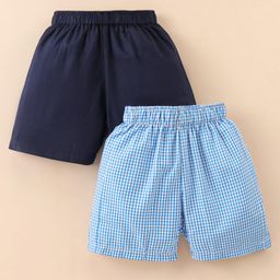 Rikidoos Pack Of 2 Cotton Checked & Solid Boxers - Navy & Blue-4