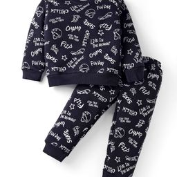 Smarty Boys Fleece Knit Full Sleeves Winter Night Suit with Champ Print - Black-image-85
