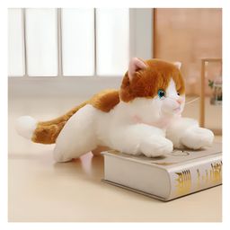 Tickles Cat Soft Stuffed Plush Animal Toy for Kids Boys & Girls (Length 30 cm Color: White and Orange)-10