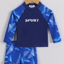 Mark & Mia Full Raglan Sleeves Printed Two Piece Swimsuit - Navy Blue-image-86
