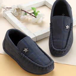 Cute Walk by Babyhug Solid Slip On Loafers with Star Applique - Navy Blue-image-41