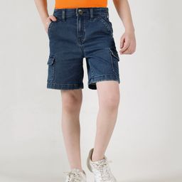 One Friday Cotton Denim Solid Shorts - Blue-image-71
