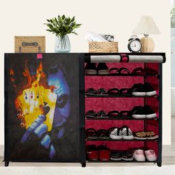 Urban Choice 10-Sheleves Durable Metal Frame Modular Shoe Rack with 100 GSM Fabric in Pink Unique Joker Print-picture-11