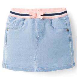 Babyhug Denim Mid Thigh Ribbed Waist Washed Skirt With Bow Applique - Light Blue-picture-28