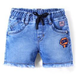 Olio Kids Denim Knit Above Knee Length Shorts With Text Embriodery - Light Blue-image-82