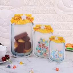 Birthday Popper Yellow Mason Jar Zip-Lock Pouch | Pack of 10; Small | Reusable, Leak-Proof Stand-Up Food Storage Bag | Airtight Seal Ziplock Pouches as Birthday Return Gifts-picture-28