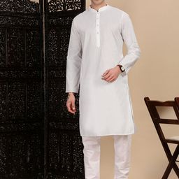 House of Pataudi Men Solid Mandarin Collar Casual Straight Cotton Kurta-26