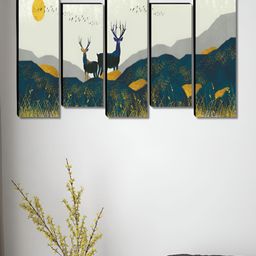 Aura White & Green 5 Pieces Wooden Animals Wall Paintings-22