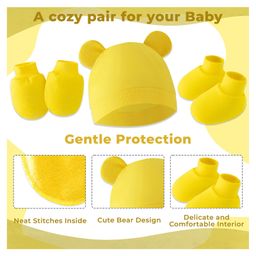 Bembika CottonSolid Cap With Coordinating Pair Of Mittens & Booties Set - Yellow image 3