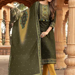 MITTOO Women Ethnic Motifs Printed Regular Kurta with Trousers & With Dupatta image 4