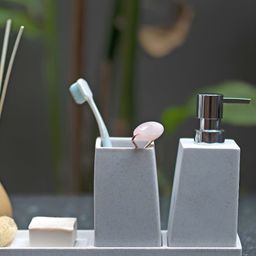 curiocasa Grey 3 piece Solid Polyresin Bath Accessories Set-43