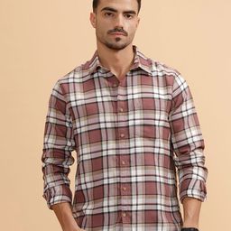 WROGN Comfort Tartan Checked Roll-Up Sleeves Slim Fit Pure Cotton Shirt-image-46