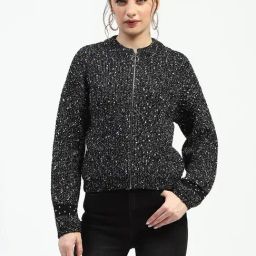 MADAME Black & White Self Design Sweater-image-50