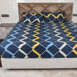 AJISH Yellow & Blue Geometric 180 TC King Bedsheet with 2 Pillow Covers-image-40