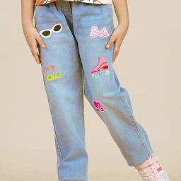 Kidsville Barbie Printed Denim Jogger for Girls-image-15