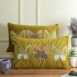 eyda Olive Green 2 Pieces Embellished Velvet Rectangle Cushion Covers-image-17