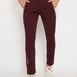 Duke Maroon Blended Regular Fit Solid Trackpants-picture-14