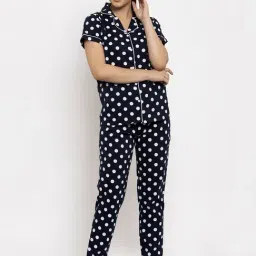 Claura Navy & White Polka Dot Shirt With Pyjamas-picture-13