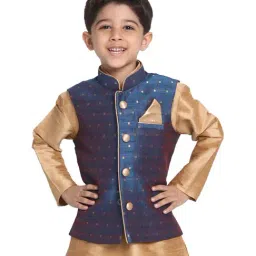 VASTRAMAY Kids Persian Blue & Rose Gold Embellished Nehru Jacket-image-97
