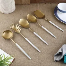VarEesha Radiant Silver & White Stainless Steel Serving Spoon - Set of 5-7