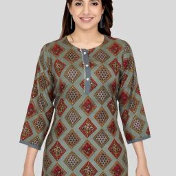 Saree Swarg Green Chequered Straight Kurti-image-96