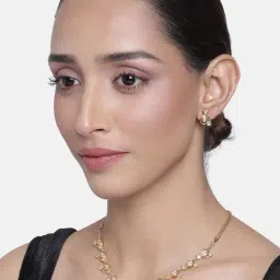 Estele Gold-Plated White CZ Bow Tie Continuity Necklace & Earring Set for Women-11