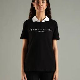 Tommy Hilfiger Black Cotton Regular Fit Logo Printed T-Shirt-picture-35