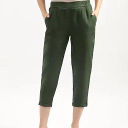 United Colors of Benetton Green Linen Mid Rise Capris-image-9