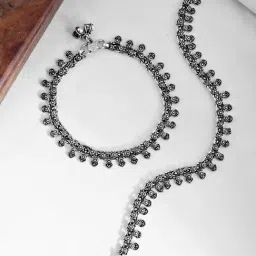 Voylla Silver Antique Essentials Pakeezah Oxidised Anklets-picture-9