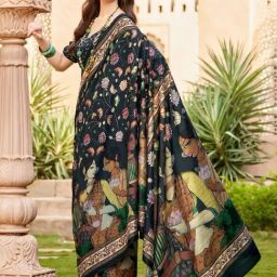 Saree Mall Black Printed Saree With Unstitched Blouse-picture-26
