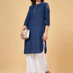 YU by Pantaloons Navy Embroidered Straight Kurta-picture-35