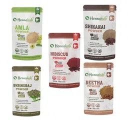 HENNAHUB Set Of 6 Amla,Reetha,Shikakai, Bhringraj & Hibiscus Powder Hair Mask - 100 g Each-27