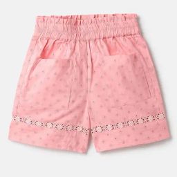 United Colors of Benetton Girls Pink Pure Cotton Embroidered Shorts-image-86